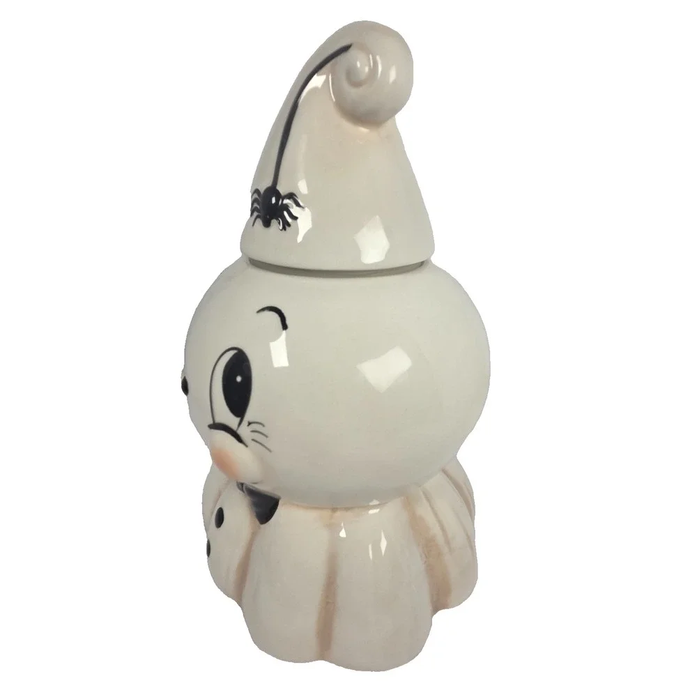 Johanna Parker Ghost Cookie Jar 10.5 Inch Spider Halloween Ceramic Transpac